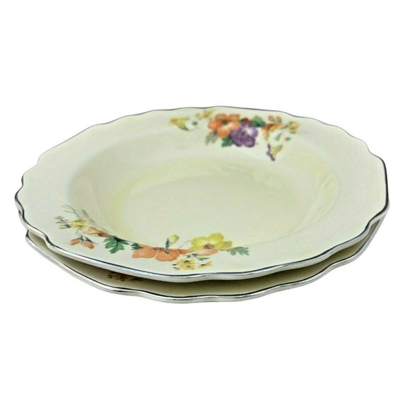 Vintage W.S. George Lido Canarytone - Pair of Rimmed Soup Bowls - 8" - Floral - Picture 8 of 8